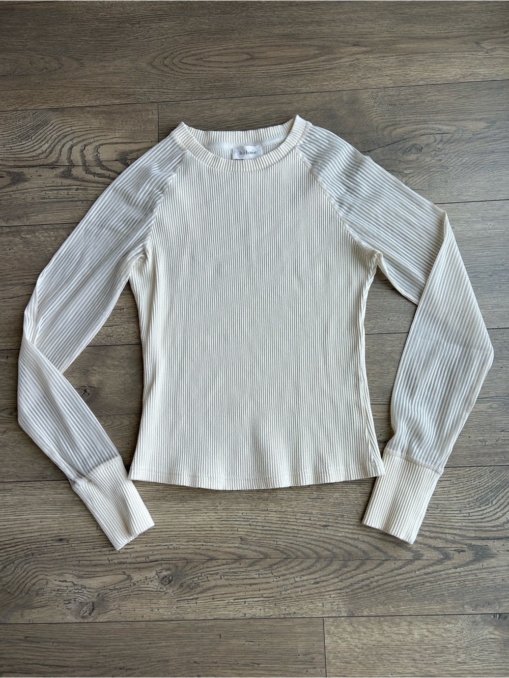 Bohme Ribbed Long-Sheer Sleeve Top in Cream